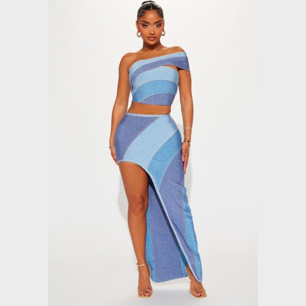New Without Tag Blue and Light Blue Asymmetrical Bandage Two-Piece Set